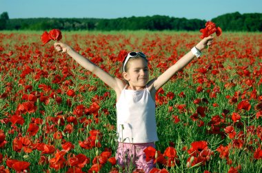 Girl on the poppy field clipart