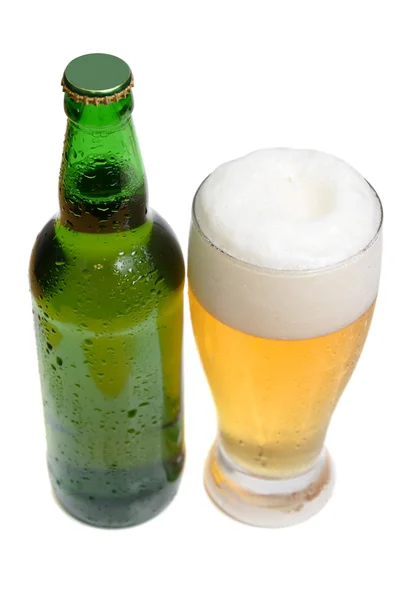 Beer is in a bottle and glass — Stock Photo, Image
