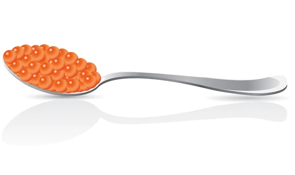 Red caviar in spoon — Stock Vector