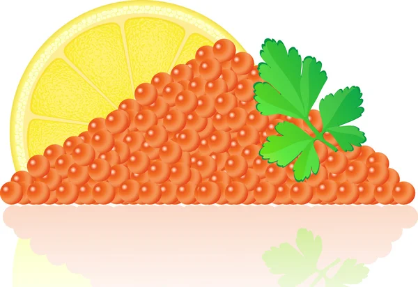 Rode kaviaar met citroen en peterselie — Stockvector