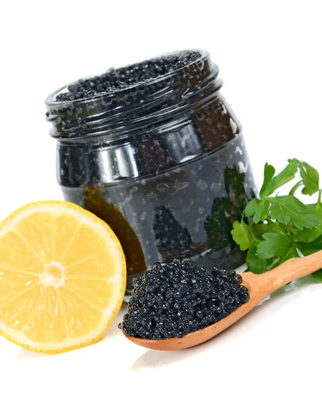 stock image Caviar black is in a panary small basket