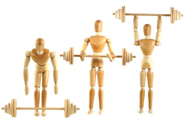 Weight lifting wooden manikin series clipart