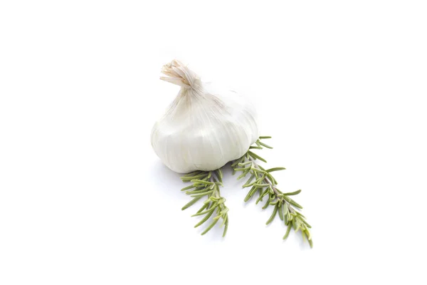 Summer vegetables on white : garlic and rosemary — Stock Photo, Image