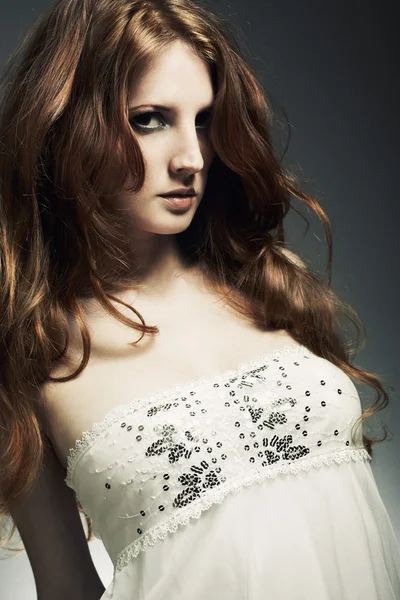 Fashion portrait beautiful redheaded woman — Stock Photo, Image