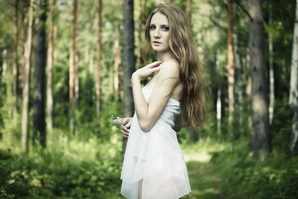 Porträt einer romantischen Frau im Märchenwald — Stockfoto