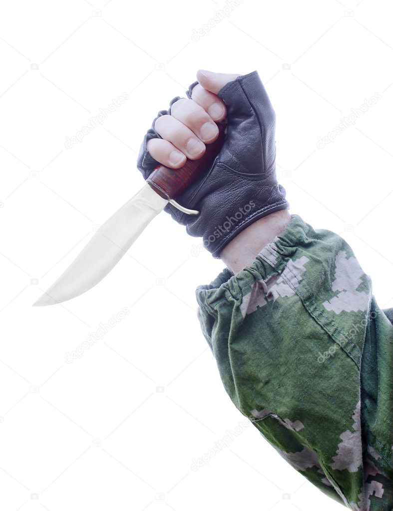 Knife in hand on a white background
