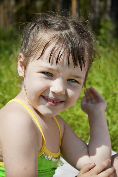 Baby girl wet after swimming — Stock Photo, Image
