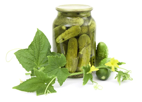 Pickled cucumbers in jar — Stock Photo, Image