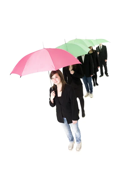 Grupa z parasolami — Zdjęcie stockowe