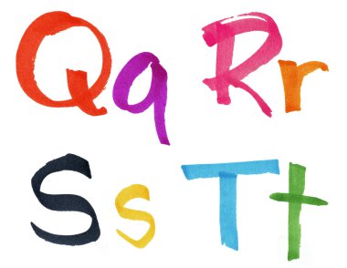 Letters Q-T in ink marker clipart