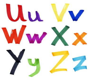 Letters U-Z in ink marker clipart