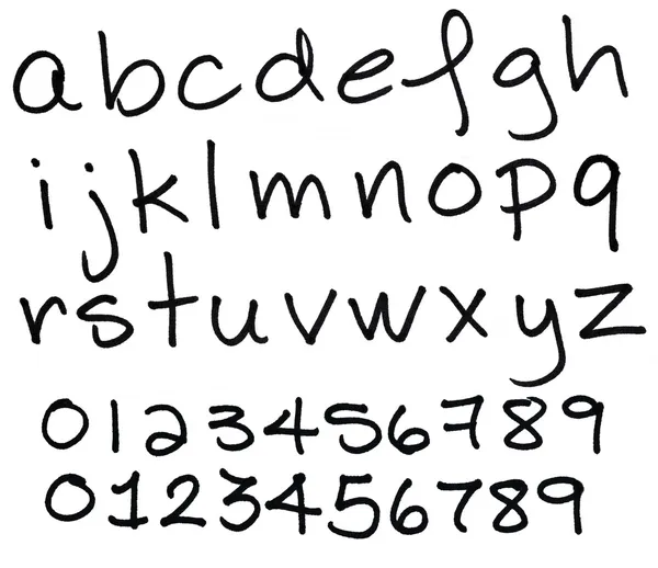 Αλφάβητο με πεζά γράμματα μαύρη μελάνη — Φωτογραφία Αρχείου