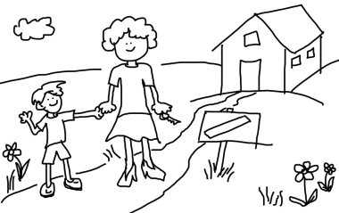 Mother and son in front of new house clipart