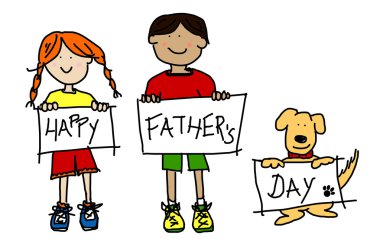 Kids and dog holding empty signs illustration clipart