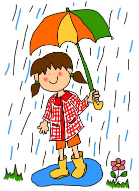 Little girl with umbrella cartoon clipart