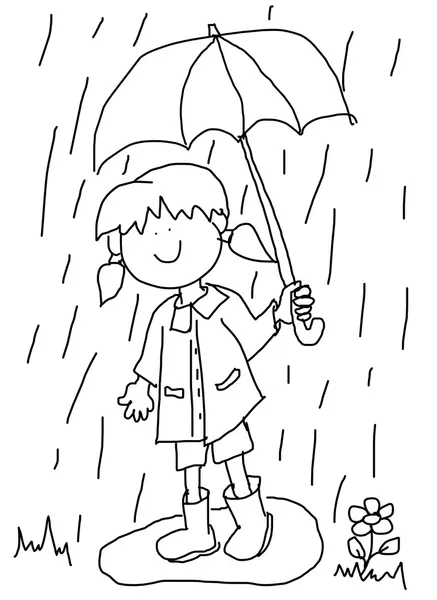 Little girl with umbrella cartoon — Stock Photo, Image