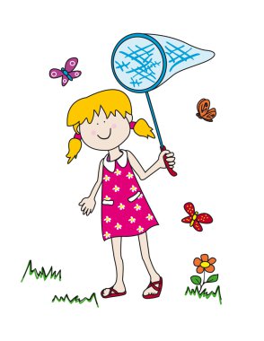 Little girl chasing butterflies clipart