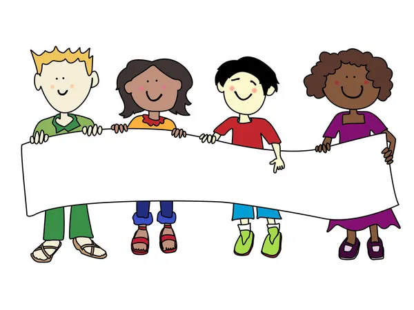 Ethnic diversity kids and banner — Stock Photo, Image