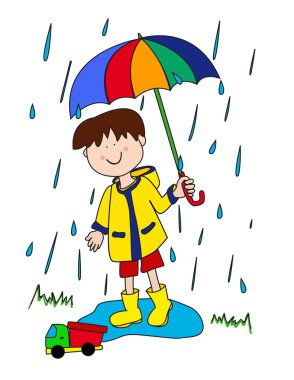 Little boy with umbrella clipart