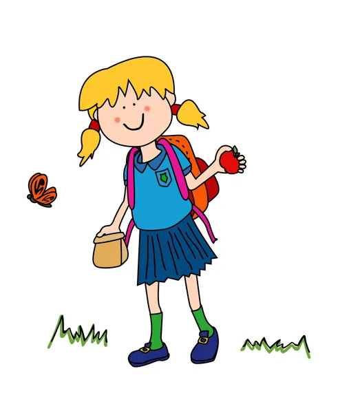 Little girl going back to school — Stock Vector