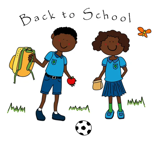 Deux enfants noirs vont à l'école — Image vectorielle
