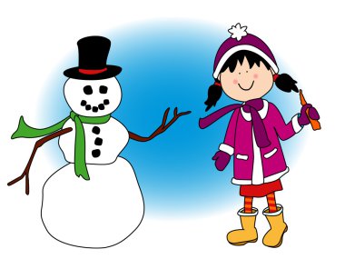 Little girl playing in the snow clipart