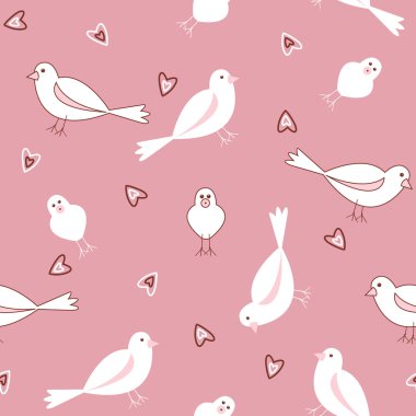 Pink and white seamless bird pattern clipart