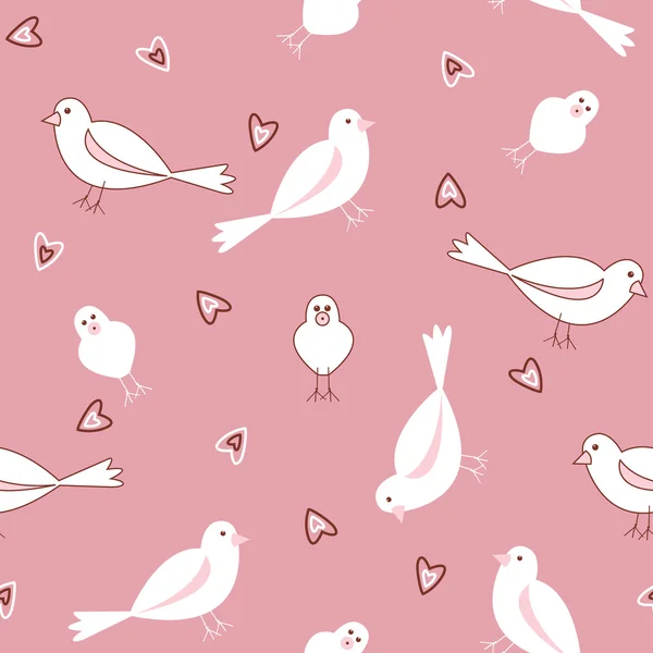 ピンクと白のシームレスな鳥のパターン — ストックベクタ
