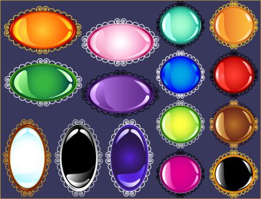 Glossy antique frame gem button collection clipart