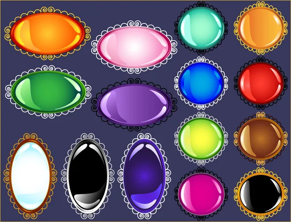 Glossy antique frame gem button collection — Stock Vector
