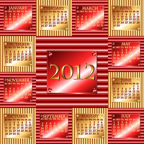2012 červené a zlaté vlnité kovové kalendáře — Stockový vektor