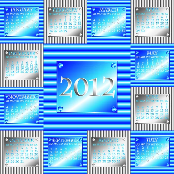 2012 Stříbrná a modrá vlnité kovové kalendáře — Stockový vektor