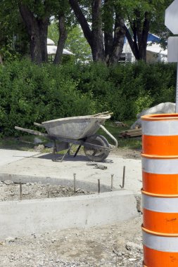 Wheelbarrow and street corner sidewalk clipart