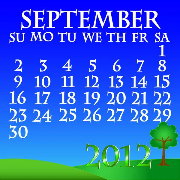 Września 2012 kalendarz krajobraz — Wektor stockowy