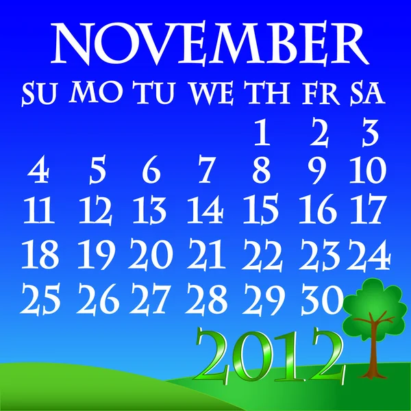 Listopadu 2012 krajina kalendář — Stockový vektor
