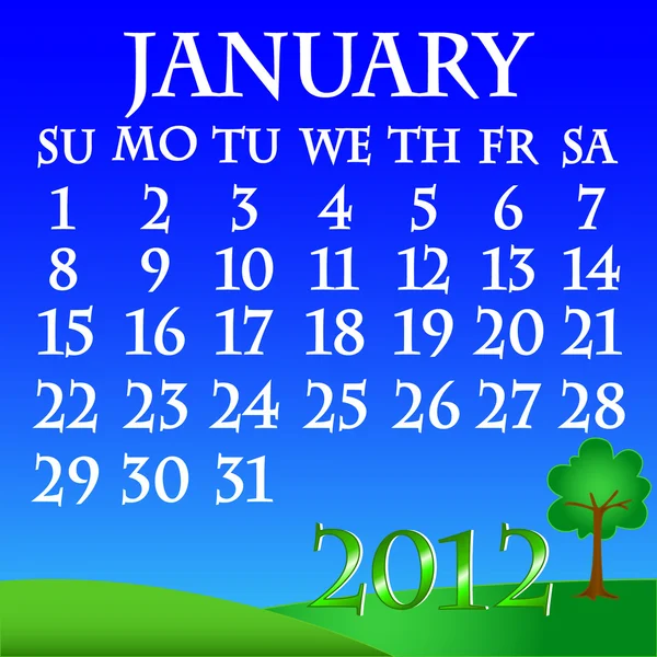 Enero 2012 calendario de paisaje — Vector de stock