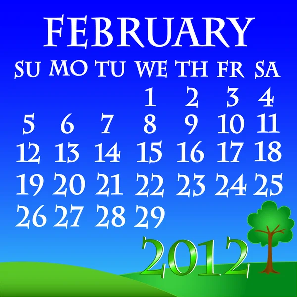 2012 년 2 월 풍경 달력 — 스톡 벡터