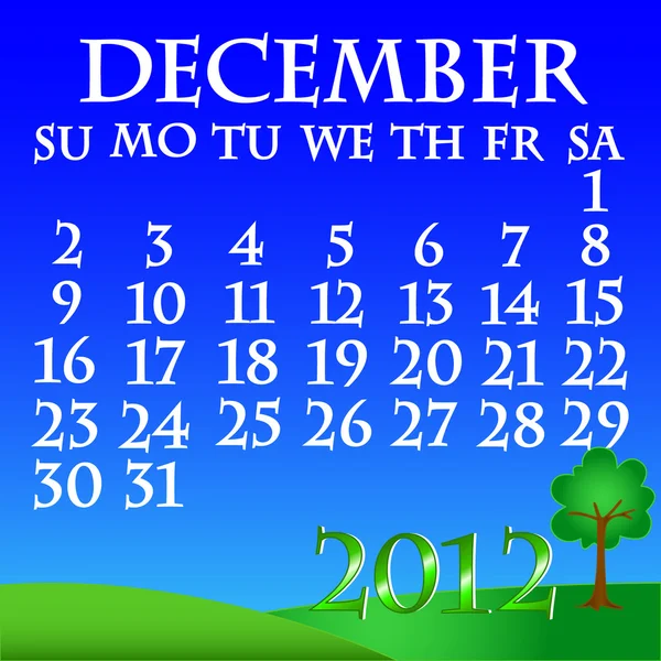 2012 년 12 월 풍경 달력 — 스톡 벡터