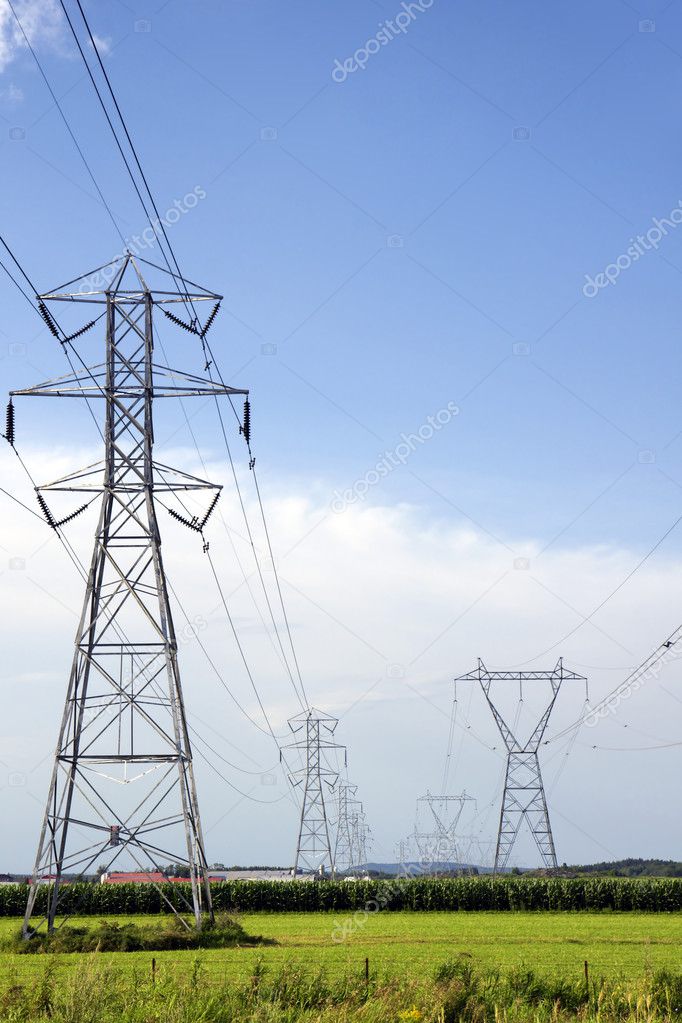Two rows of electric pylons
