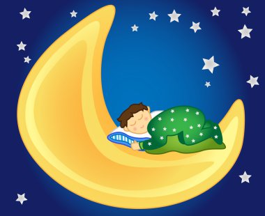 Baby boy sleeping on the moon clipart