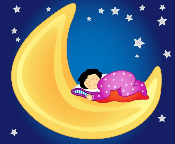 Κοριτσάκι που κοιμάται στο φεγγάρι — Διανυσματικό Αρχείο