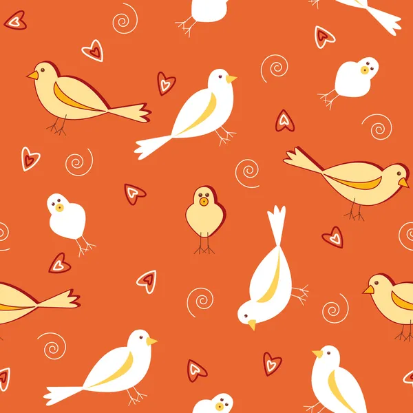 Oranžové tóny s bezproblémovou vzorem bílých ptáků — Stockový vektor