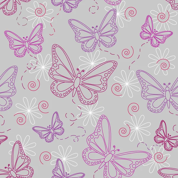 在灰色的无缝的蝴蝶图案 — 图库矢量图片