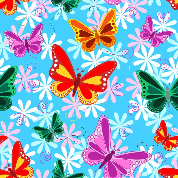 カラフルなシームレスな蝶のパターン — ストックベクタ
