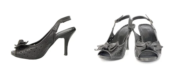 Paar zwarte elegante lederen dame schoenen — Stockfoto