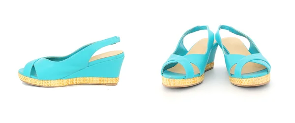 Pair of blue summer lady shoes — Stock Photo, Image