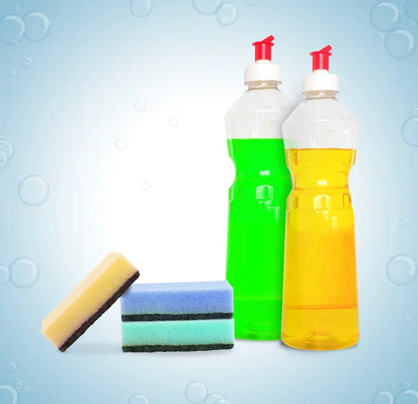 Set of unlabeleled cleaning products — Stock Photo, Image