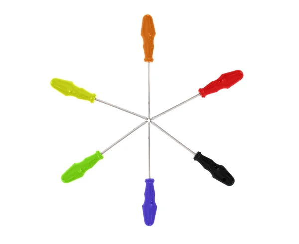 Seis chaves de fenda com alças coloridas — Fotografia de Stock