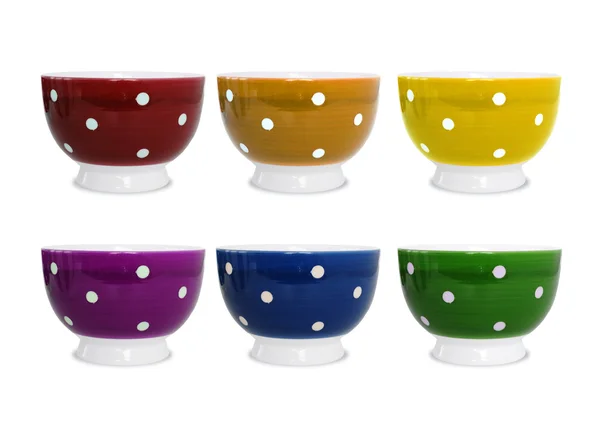 Šest barevné misky na bílém pozadí — Stock fotografie