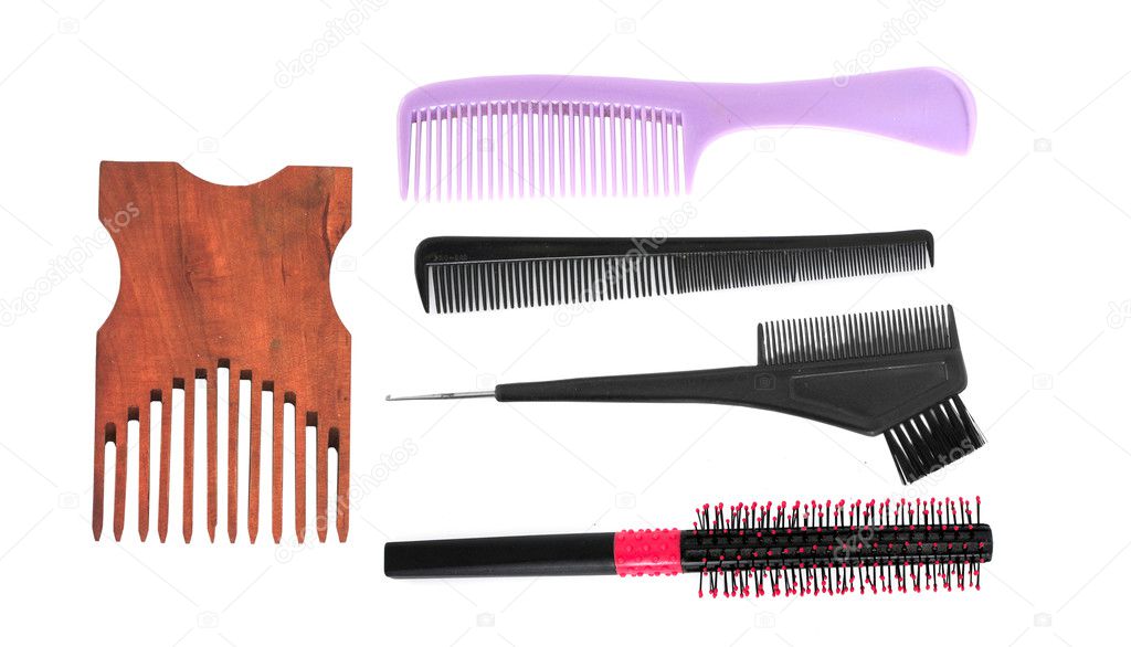 Different combs on white background